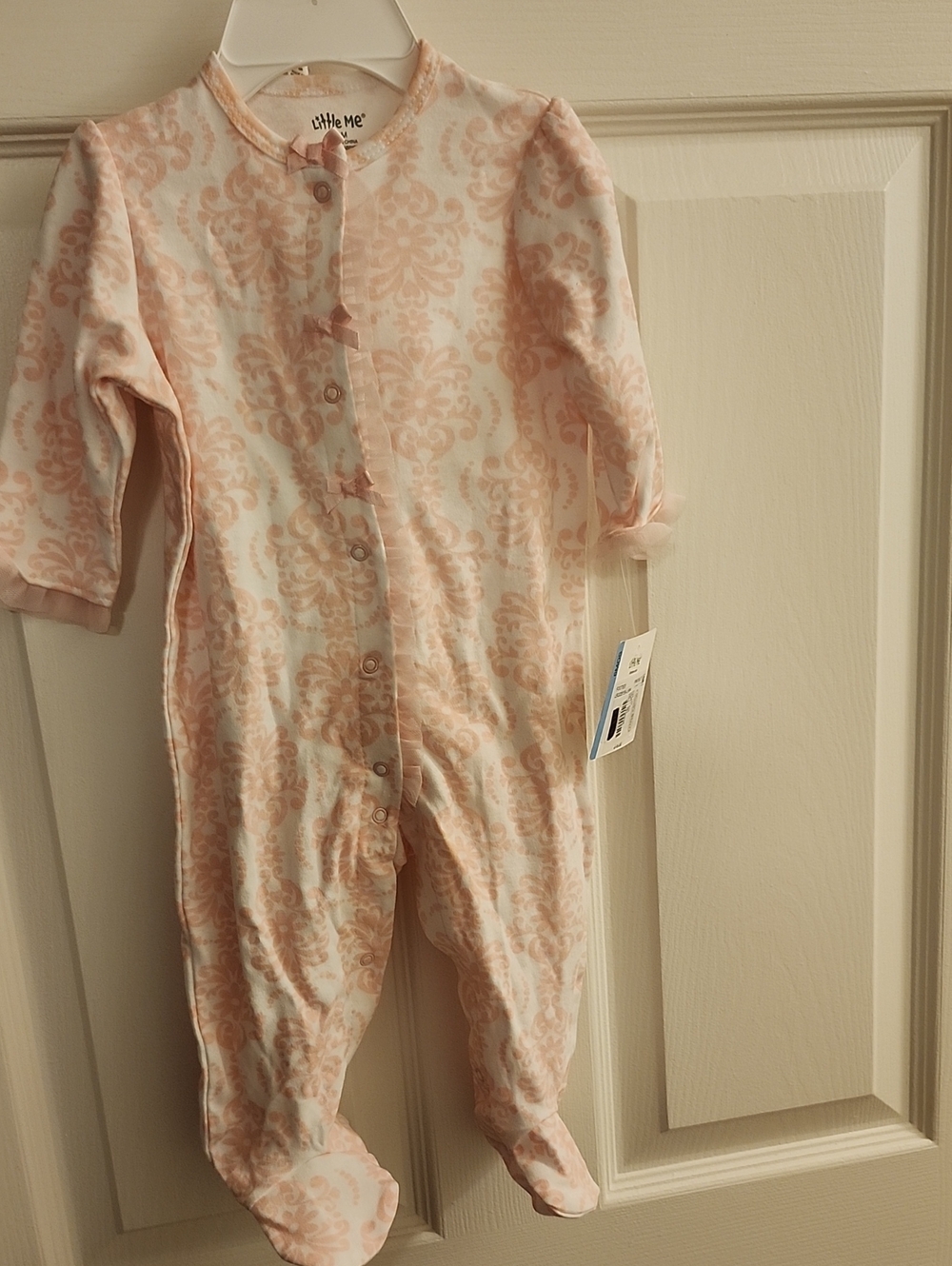 Little Me Blush Pink Damask Footed Baby Sleeper